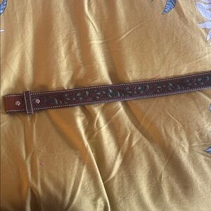 Brown and Teal Embossed Leather Belt